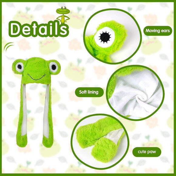 2 Pack Animal Hats Frog & Duck Plush Moving Ears Unisex for Halloween Cosplay - Picture 4 of 7